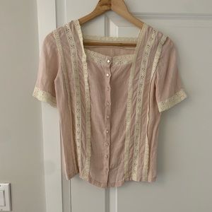 Vintage pink button down with lace detail